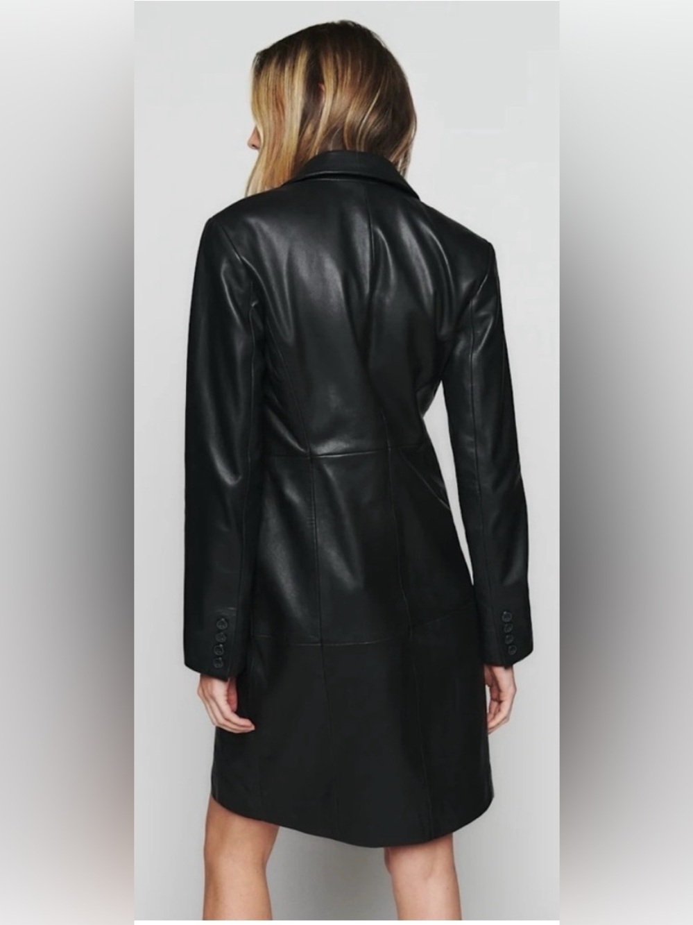Reformation Black Long Leather Button-Front Coat